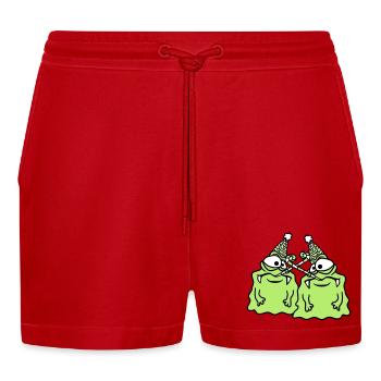 2 friends team couple birthday alone lonely mourning - Organic Relaxed Cropped Shorts Made in EU - red - Front