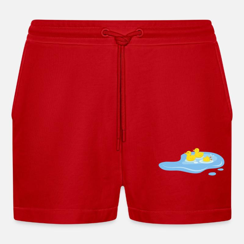 Ducks in a pond - Organic Relaxed Cropped Shorts Made in EU - red