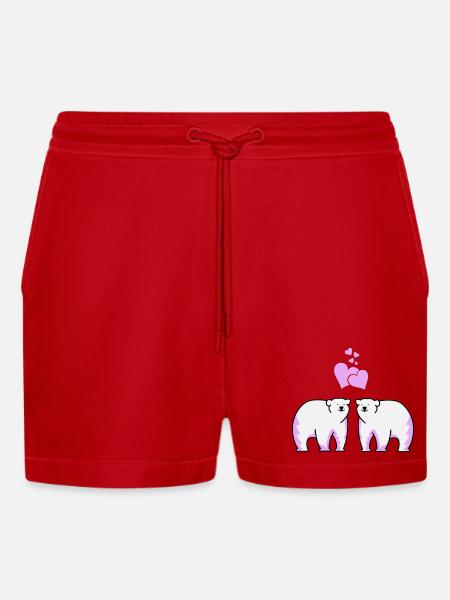 Eisbären verliebt - Organic Relaxed Cropped Shorts Made in EU - Rot