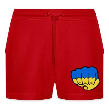 Ukraine Flagge Faust - Organic Relaxed Cropped Shorts Made in EU - Rot - Vorne