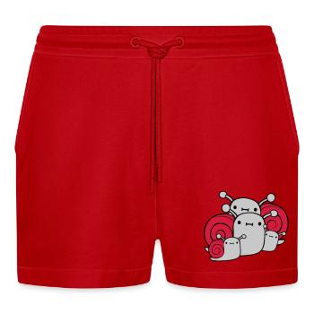 Parents Children Snails - Organic Relaxed Cropped Shorts Made in EU - red - Front