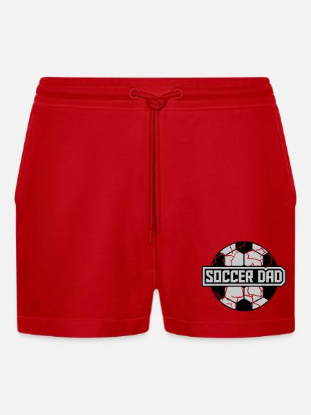 Soccer Dad Sport Logo - Organic Relaxed Cropped Shorts Made in EU - red