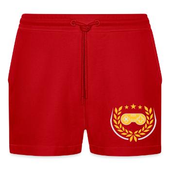 Laurel Wreath Retro Gamer Controller - Organic Relaxed Cropped Shorts Made in EU - red - Front