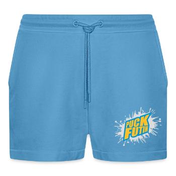 puck futin logo design - Organic Relaxed Cropped Shorts Made in EU -  Sol Blue - Front