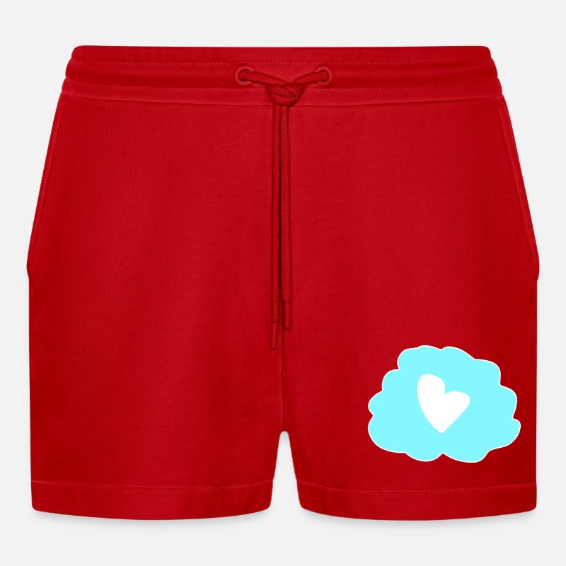Cloud Thinking Heart Icon - Organic Relaxed Cropped Shorts Made in EU - red