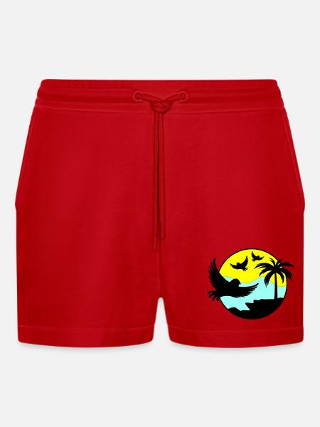 paradise birds 02 - Organic Relaxed Cropped Shorts Made in EU - Rot