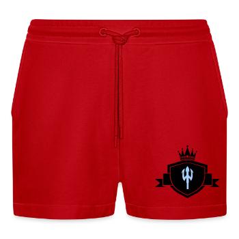 Trident Coat of Arms - Organic Relaxed Cropped Shorts Made in EU - red - Front