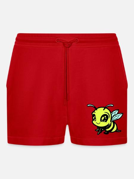 Bee Bumblebee Comic - Organic Relaxed Cropped Shorts Made in EU - red