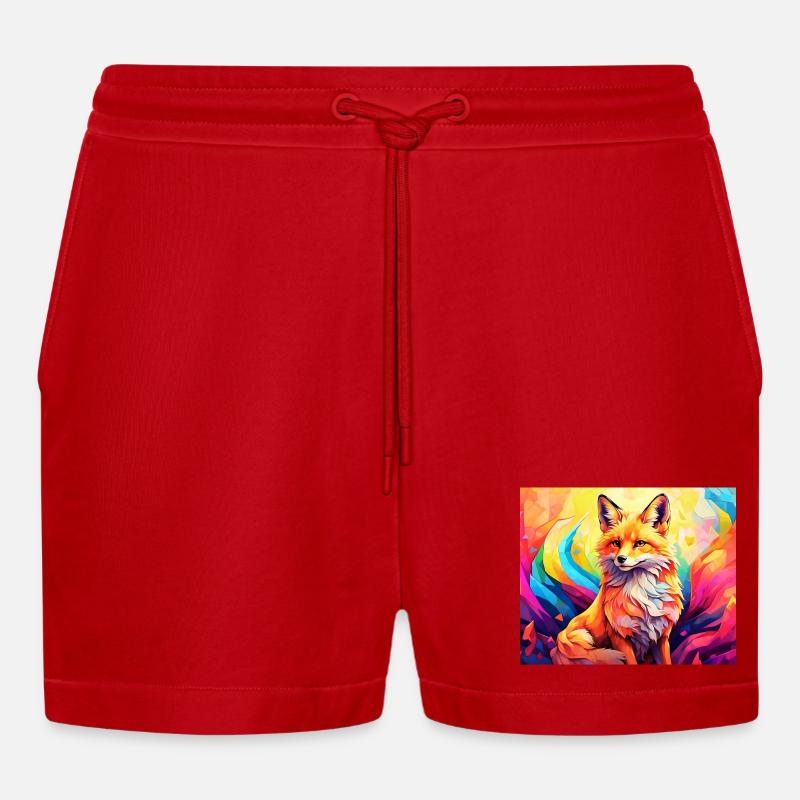 cute fox #fox #cute - Organic Relaxed Cropped Shorts Made in EU - red