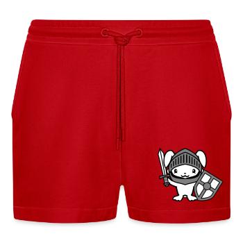 Hase Ritter Schwert Schild Rüstung Helm Burg Held - Organic Relaxed Cropped Shorts Made in EU - Rot - Vorne