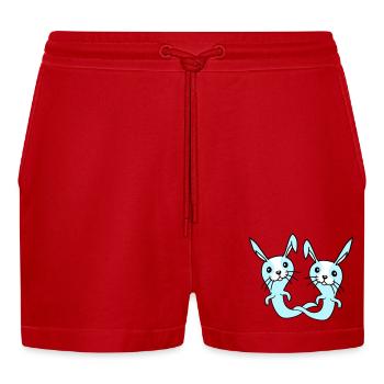2 Bunnies Ghost Ghost Haunting Halloween Creepy - Organic Relaxed Cropped Shorts Made in EU - red - Front