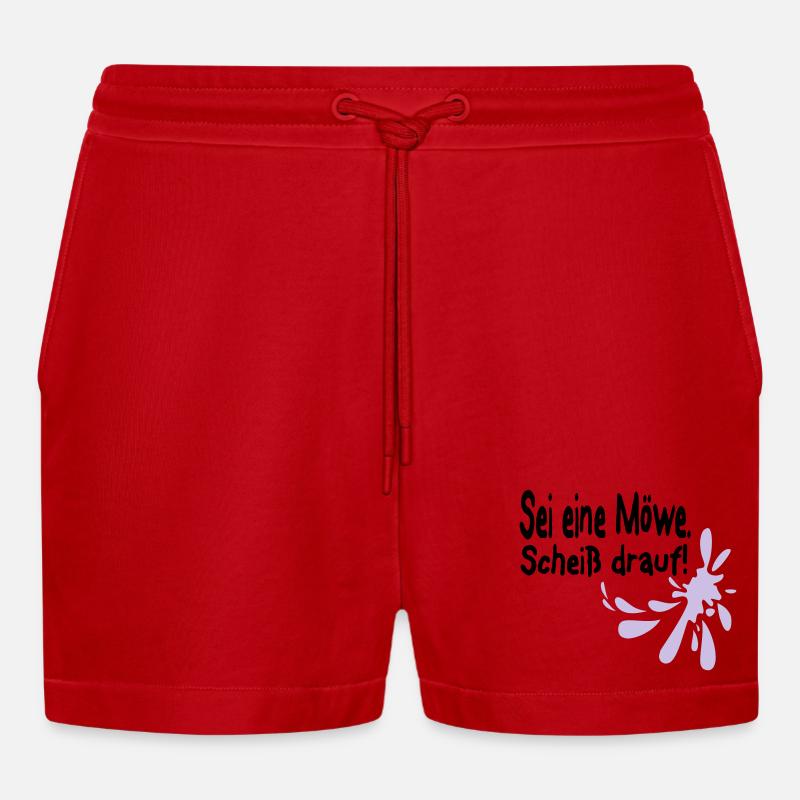 Möwen Scheiß drauf--3 - Organic Relaxed Cropped Shorts Made in EU - Rot