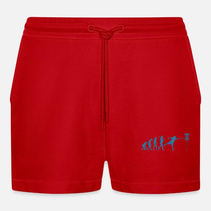 Disc Golf Evolution - Organic Relaxed Cropped Shorts Made in EU - red