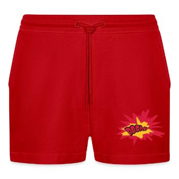 boom text feuer flamme heiss tnt dynamit explodier - Organic Relaxed Cropped Shorts Made in EU - Rot - Vorne