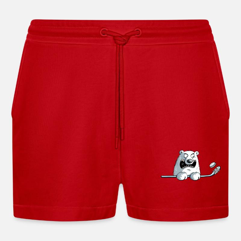 Cooler Eisbär Mit Eishockeyschläger I Eishockey - Organic Relaxed Cropped Shorts Made in EU - Rot