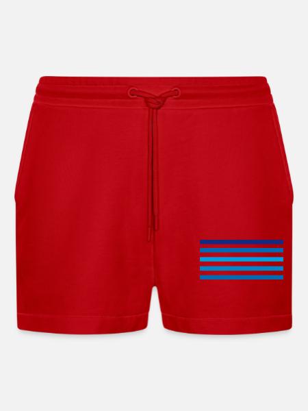 Blue stripes minimal - Organic Relaxed Cropped Shorts Made in EU - red