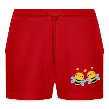 2 friends team couple cute little ones - Organic Relaxed Cropped Shorts Made in EU - red - Front