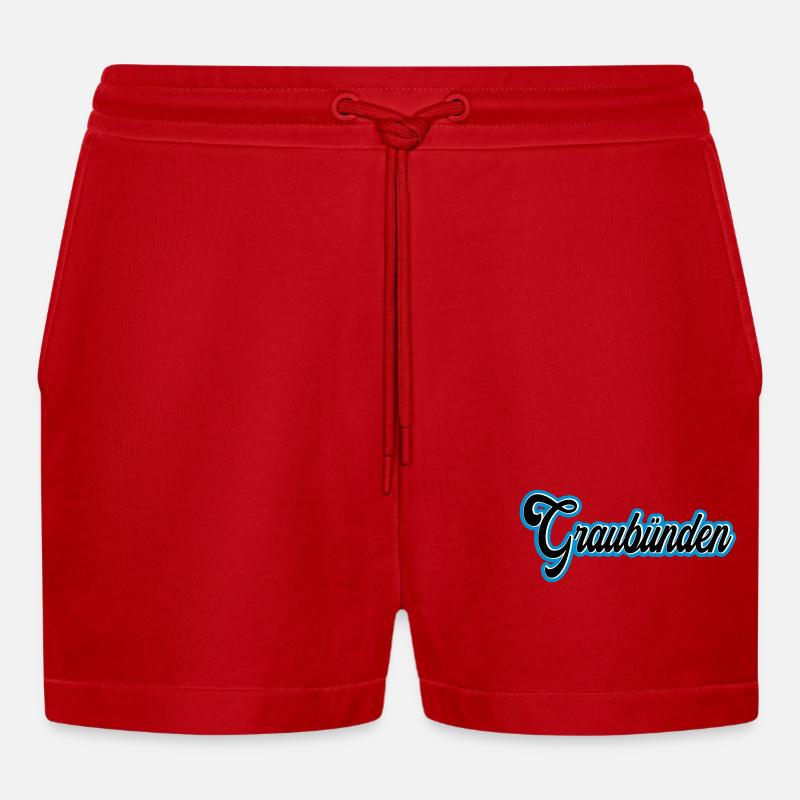 Graubünden Script mit Blau Outline - Organic Relaxed Cropped Shorts Made in EU - Rot