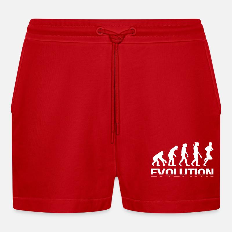 Laufen Evolution Geschichte Joggen - Organic Relaxed Cropped Shorts Made in EU - Rot
