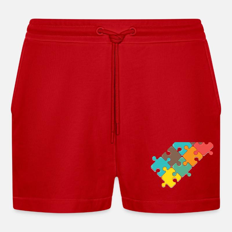 bunt Puzzel design Puzzelteil - Organic Relaxed Cropped Shorts Made in EU - Rot