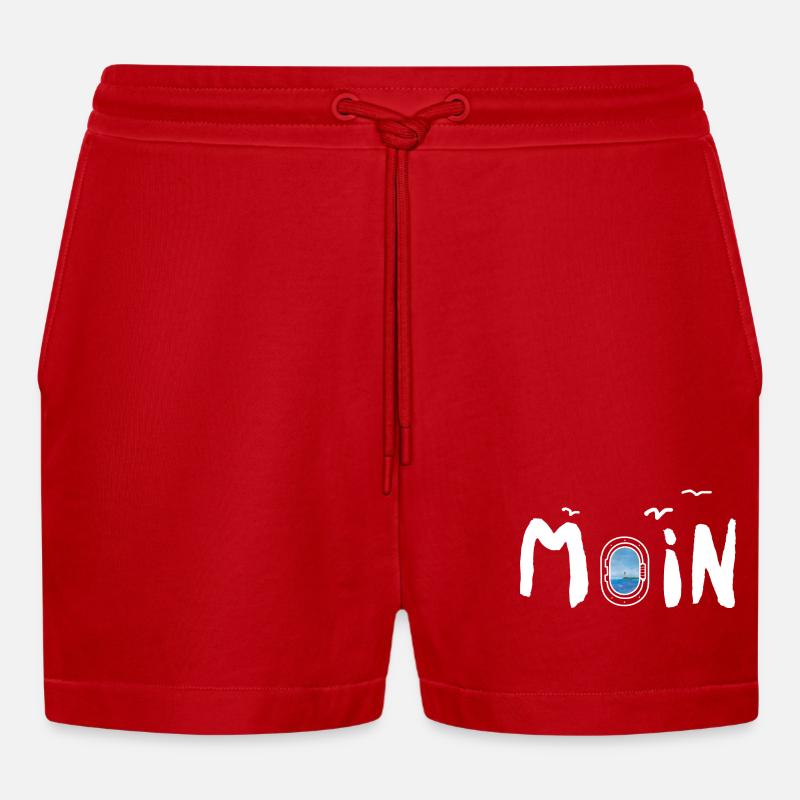 Moin Meer Leuchtturm Möwe - Organic Relaxed Cropped Shorts Made in EU - Rot
