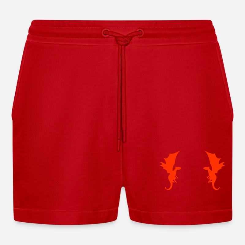 Drache Drachen Muster - Organic Relaxed Cropped Shorts Made in EU - Rot