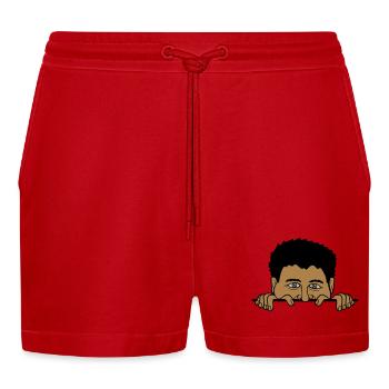 Mann hinter Mauer - Organic Relaxed Cropped Shorts Made in EU - Rot - Vorne