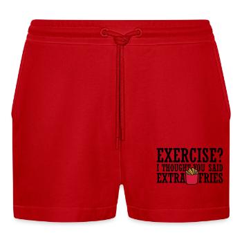 Exercise Extra Fries Quote - Organic Relaxed Cropped Shorts Made in EU - red - Front