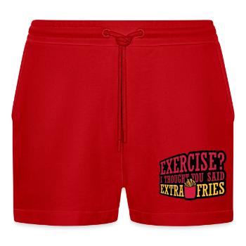 Exercise Extra Fries Zitat - Organic Relaxed Cropped Shorts Made in EU - Rot - Vorne