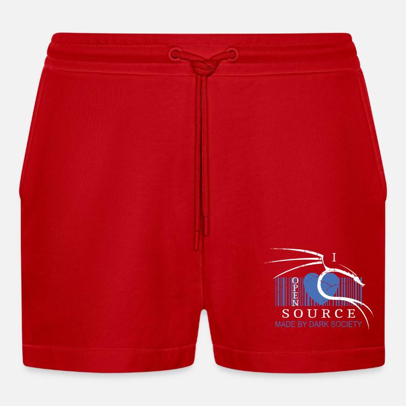 I Love Open Source Software - Organic Relaxed Cropped Shorts Made in EU - red