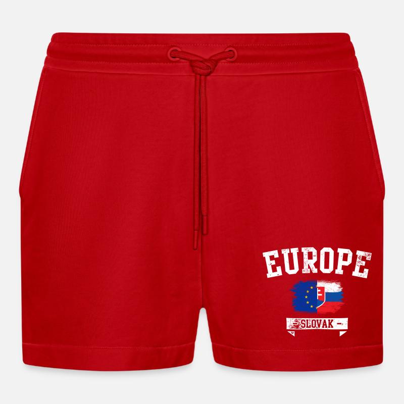 Drapeau slovaque de l’UE - Short bio décontracté court fabriqué en UE - rouge