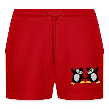 2 süße Pinguine tanzen - Organic Relaxed Cropped Shorts Made in EU - Rot - Vorne