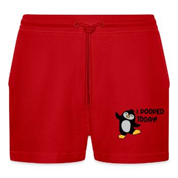I pooped today Pinguin - Organic Relaxed Cropped Shorts Made in EU - Rot - Vorne