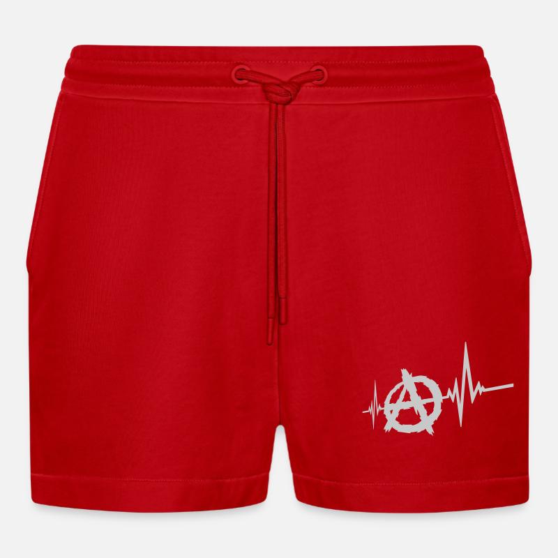 Frequenz Anarchie Symbol Logo - Organic Relaxed Cropped Shorts Made in EU - Rot