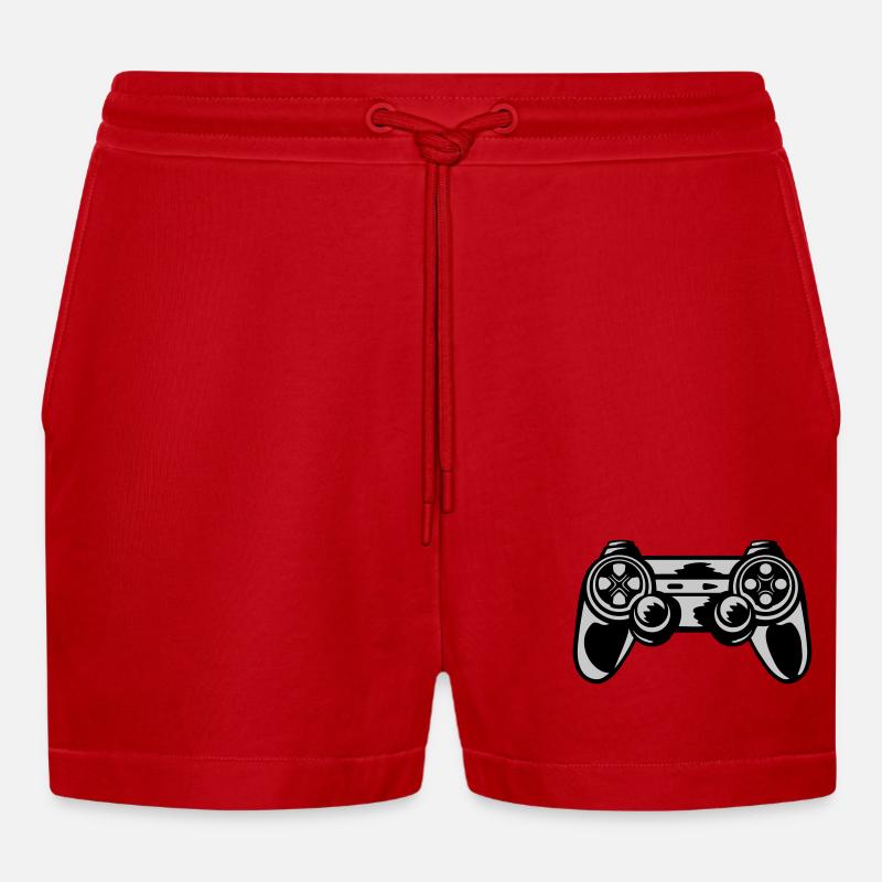 Konsole Retro Controller Gamer - Organic Relaxed Cropped Shorts Made in EU - Rot