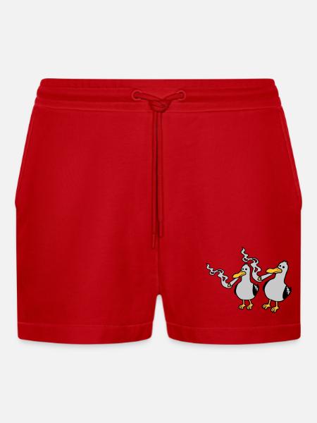 2 Stoner Seagull Friends - Organic Relaxed Cropped Shorts Made in EU - red