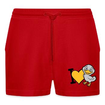 I Love Entenküken Comic - Organic Relaxed Cropped Shorts Made in EU - Rot - Vorne