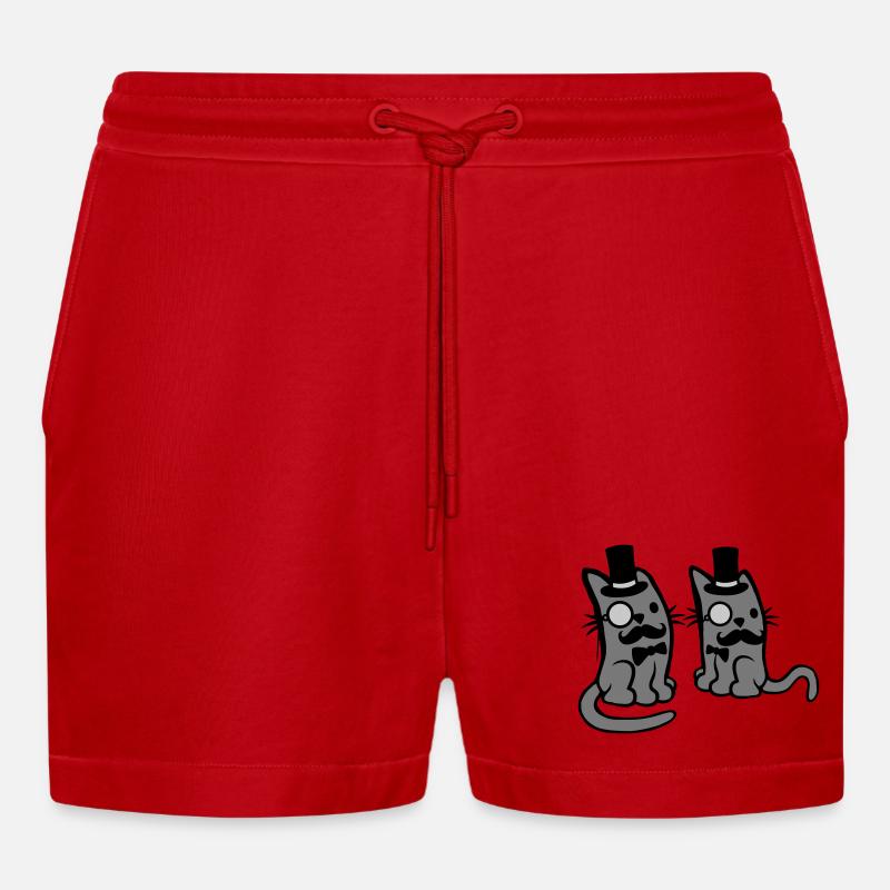 Herren 2 Katzen Freunde - Organic Relaxed Cropped Shorts Made in EU - Rot