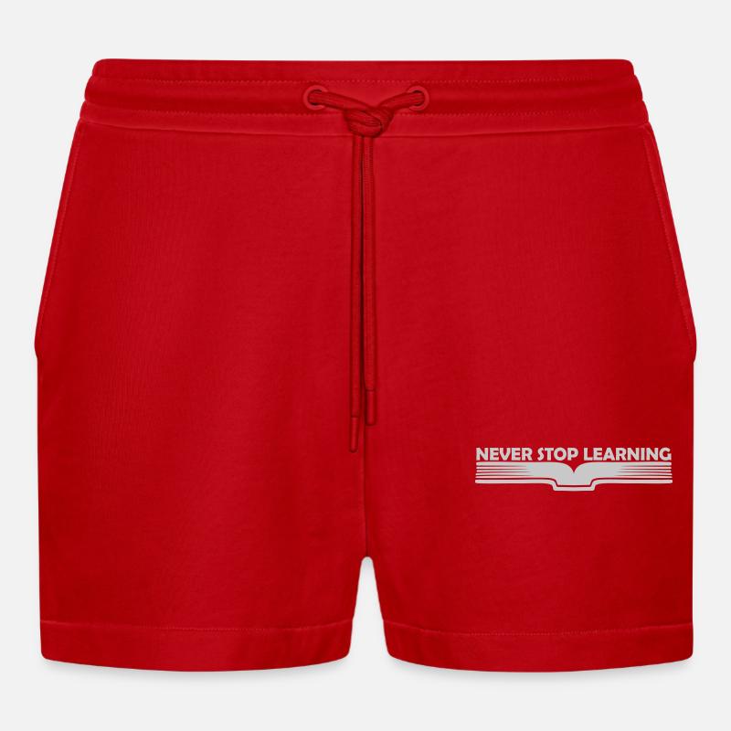 never stop learning quote - Organic Relaxed Cropped Shorts Made in EU - red