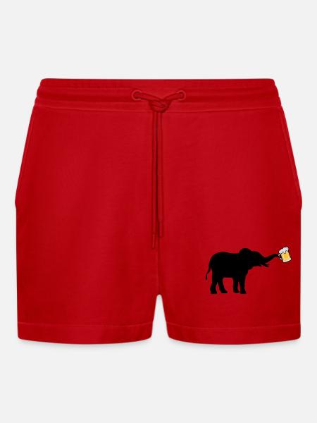 Beer Jug Elephant cool - Organic Relaxed Cropped Shorts Made in EU - red