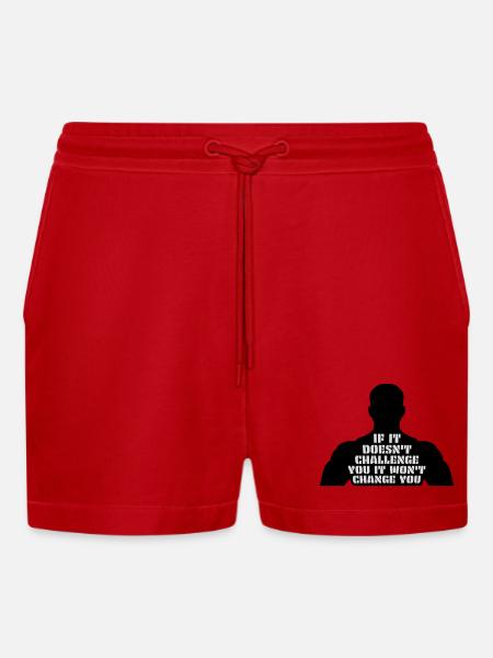 Workout Fitness Motivation Quote - Organic Relaxed Cropped Shorts Made in EU - red