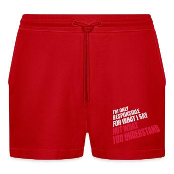 what I say quote - Organic Relaxed Cropped Shorts Made in EU - red - Front
