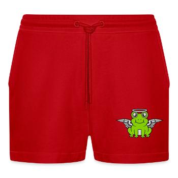 Halo Wings Frog Angel - Organic Relaxed Cropped Shorts Made in EU - red - Front