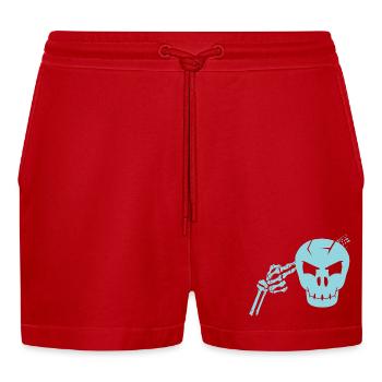 Skull head shot - Organic Relaxed Cropped Shorts Made in EU - red - Front
