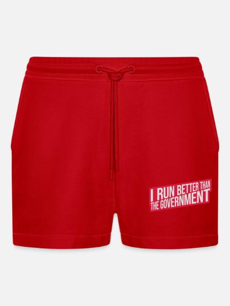 run better than government - Organic Relaxed Cropped Shorts Made in EU - red