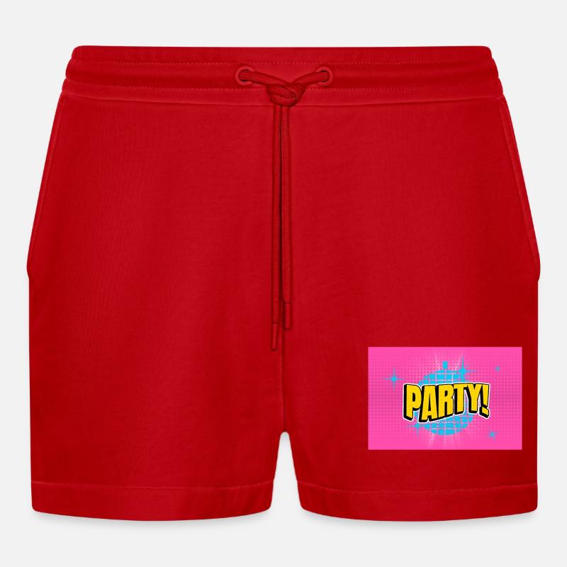 Party Disco Comic Style Bubbla Graffiti Bokstäver - Organic Relaxed Cropped Shorts Made in EU - röd