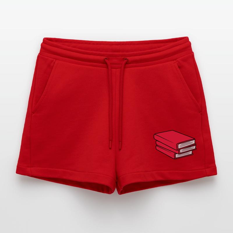 3 Books Stack Design Organic Relaxed Cropped Shorts Made in EU