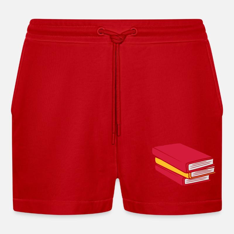 Design gestapelte Bücher Comic - Organic Relaxed Cropped Shorts Made in EU - Rot