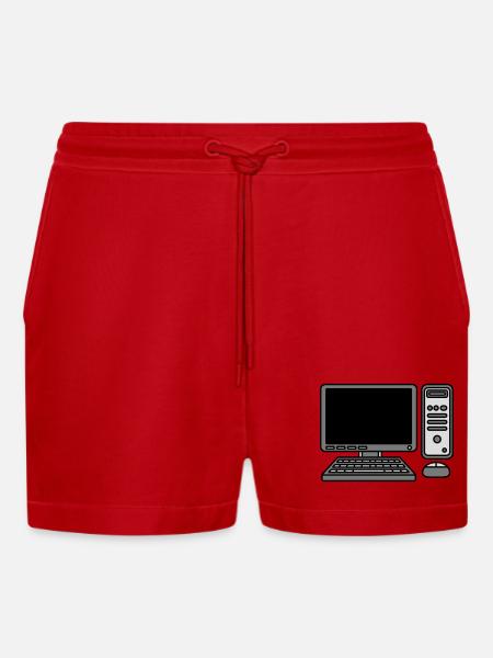Computer Keyboard Mouse Screen - Organic Relaxed Cropped Shorts Made in EU - red