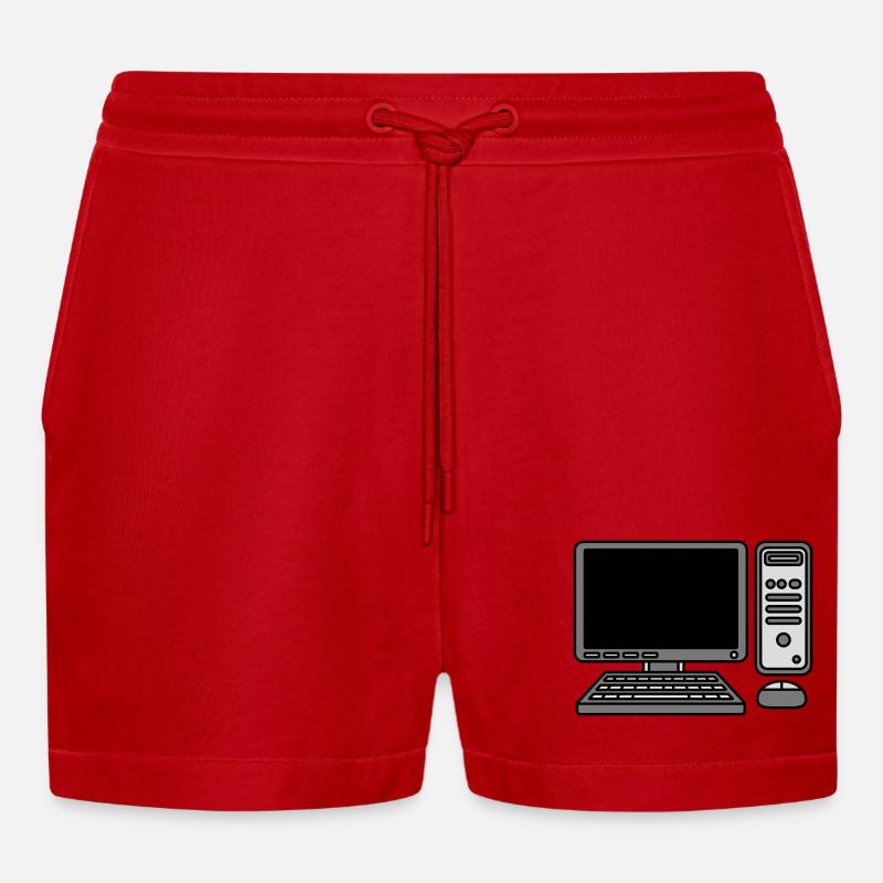 Computer Keyboard Mouse Screen - Organic Relaxed Cropped Shorts Made in EU - red